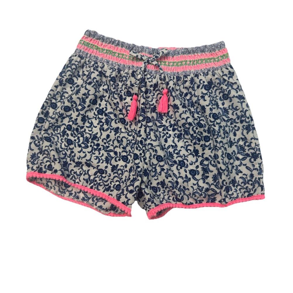 Japna Girls Floral Tassel Shorts Blue White Pink Size 10 Boho